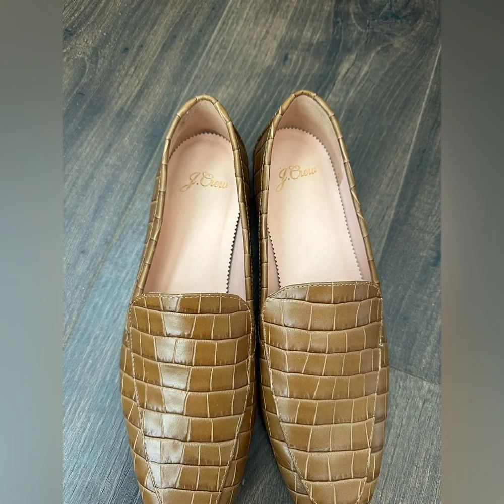J. Crew Croc Embossed Leather Smoking Slipper Loafer Dark Cedar Size 8